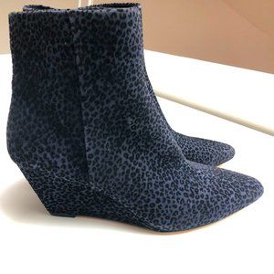 Velvet Leopard Wedge Ankle Boots - Never Worn